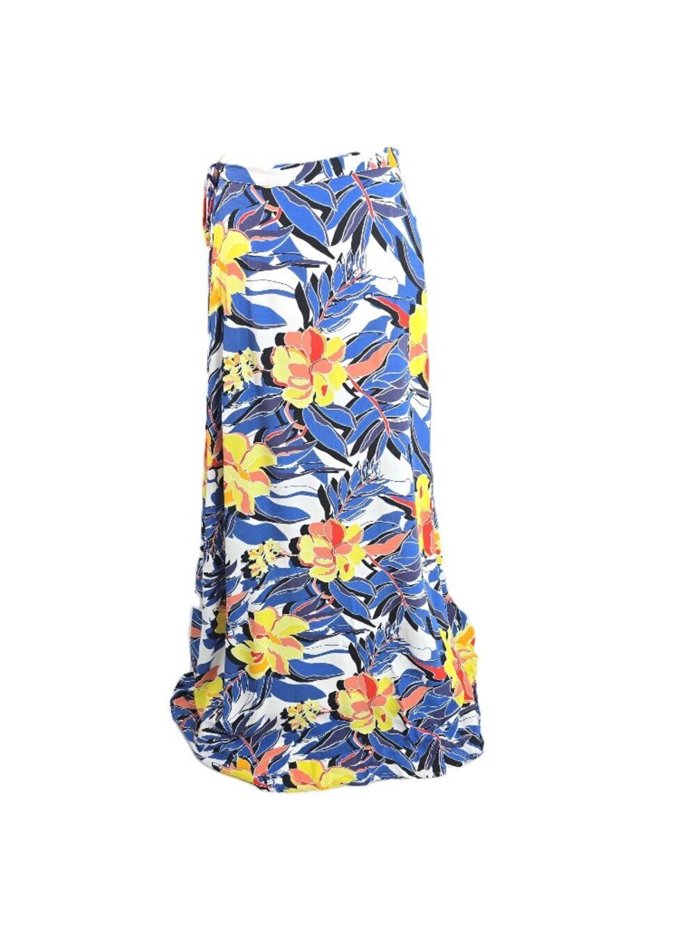 Alya Blue Yellow Floral Maxi Wrap Hawaiian Skirt Women Size Large